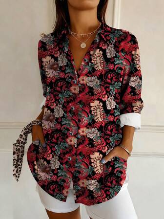 여성용 긴 소매 블라우스 패션 플라워 프린트 봄 여름 신상 캐주얼 루즈핏 톱스 편안한 릴랙스드 셔츠 플로우이 시크 스트리트웨어 스타일