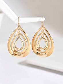 1 Pair Retro Exaggerated Geometric Water Drop Shaped Metal Hoop Earrings, Versatile For Women Daily, Festivals, Parties, Casual Wear - Yellow Gold - View 2