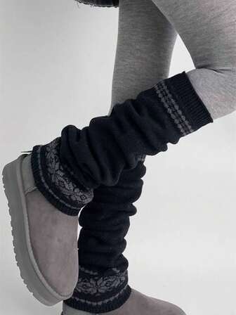 1켤레 일본 스타일 레그 워머, 여성용 두꺼운 눈송이 니트 레그 워머, 가을/겨울용 버서타일