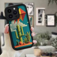 Cubierta de telefono con borde negro diseño de cactus y cometa en colores vibrantes para uso diario - Burdeos - Ver 2