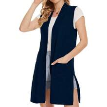 Hermoso crdigan sin mangas para mujer, chaleco largo, chamarra acanalada, chamarra con bolsillos, marino, XX - Large - inicial - Ver 3