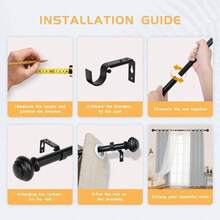 48 a 84 Pulgadas Barras de Cortina Negras para Ventanas, Barra de Cortina con Tapas Decorativas, Juego de Barras de Cortina con Soportes, Estirable y Facil de instalar 120 - 210CM - Negro - Ver 3