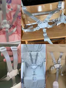 1件婴儿可调节长度五点式/三点式安全带，带白色扣环，兼容婴儿推车、餐椅、增高座椅、汽车安全座椅，适用于Prima、Pappa、Zero3、Peg、Perego、Siesta、Tatamia、Stokke、Tripp、Trapp系列 - 灰色 - 查看 5