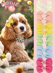 12 kẹp tóc nơ ngọc trai dễ thương và thời trang, phụ kiện cho thú cưng mèo và chó - Nhiều màu - Xem 2