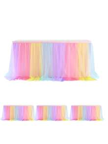 1pc Colorful Ruffle Tulle Table Skirt, Fit For Rectangle And Round Tables - Perfect For Birthday Party, Wedding, Bridal Shower, Cake Table Decor, And All Celebration Events - Multicolor - View 17