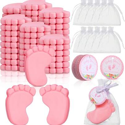 20 Sets Of Baby Souvenir Sets, Handmade Baby Feet, Soap, Suitable For Wedding Party Gifts, Bridal Party Gifts, Baby Party, Gifts For Guests, Gifts With Chiffon Bags And Wedding Thank-You Labels