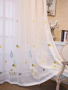 1pc Cartoon Pattern Sheer Curtain For Baby Room, Children's Room, Bedroom, Living Room, Balcony, Study, Ready-Made Window Curtain - Multicolor - View 1