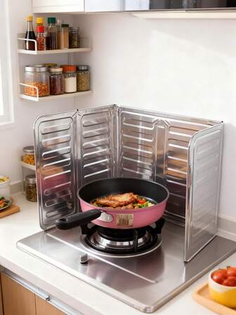 2 Heavy-Duty Aluminum Kitchen Splash Guards With Heat And Oil Protection - Foldable, Non-Food Contact Design, Easy To Clean, Suitable For Cooking, Baking, And Dishwashing - Ideal Gift For Home Chefs, Scratch-Resistant Surface