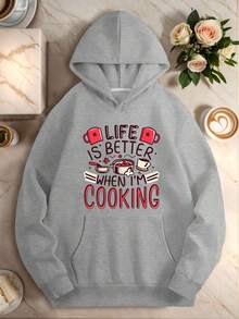 250g Heavyweight Hooded Sweatshirt For Women Plus Size - Funny Cooking Pattern Pullover With Chef Hat And Cutlery Print, Black With Red Letters, Coffee Cup And Kitchen Utensils Design, Machine Washable Winter Warmth, Suitable For Baking And Cooking Enthusiasts Casual Autumn Winter Sweater, Geometric Pattern Non-Stretch Fabric With Front Pocket, Loose Fit For Casual Outfits, Unisex Loose Oversized Sweatshirt, Girl Boyfriend Style Outfit, Casual Versatile Long Sleeve Jacket - 灰色 - 查看 12
