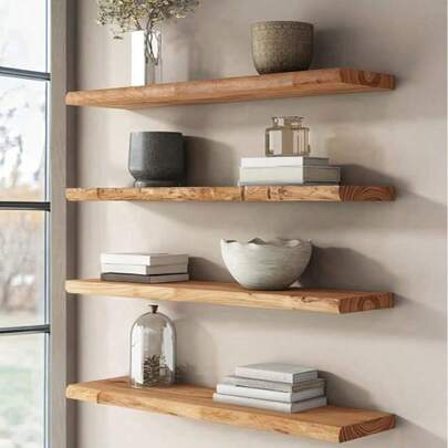 Vintage Rustic Wooden Floating Shelves | Wall Mounted Storage Display Rack | High Load Bearing Capacity | Easy Installation | Suitable For Living Room, Bedroom, Bathroom, Kitchen, Study And More | Great For Displaying Photos, Plants, Books | Decorative Home Accessory, Floating Shelf Decor