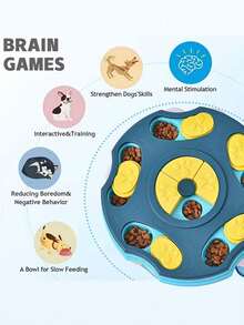 2 PCS Pet Intelligence Slow Eating Toy Set | Blue Multi-Grain Slow Eating Tray. The Pet Needs To Push The Cover To Get The Food. During This Process, It Can Exercise Its Thinking Ability, And At The Same Time Achieve Slow Eating To Avoid Digestive Problems Caused By Eating Too Fast. It Also Has Elements That Pets Love Such As Bones And Paw Prints. - Multicolor - View 3