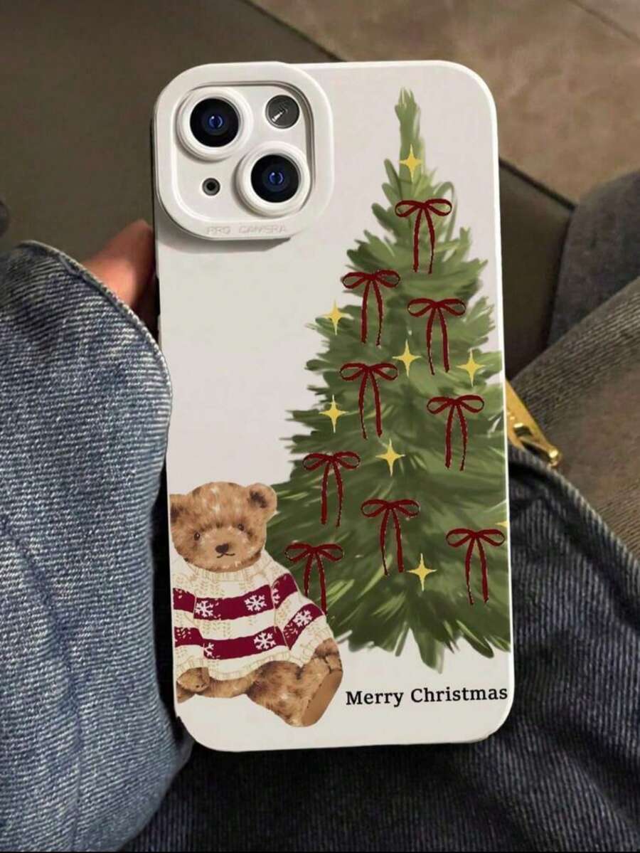 Christmas Tree Toy Bear Pattern Liquid Silicone Mobile Phone Case Full-Body Protection Shockproof Anti-Fall TPU Soft Rubber Case Compatible With Samsung Galaxy