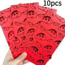 1/10/20pcs 2026 New Style Crayon Shin-Chan Gold Stamping Red Envelopes, Cute And High-Value Long Red Envelopes For The New Year. Suitable For Putting Money In During The New Year, Giving As Red Envelope Gifts, Packing Small Items In Gift Bags. Daily Storage: Small And Capable Of Holding, Suitable For Small Items.