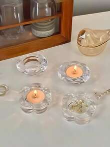 Glass Candle Holder, Transparent Glass Candle Holder, Fragrance Candle, Plum Blossom Shape, Floral Shape, Home Decor, Jewelry Storage, Decorative Candle Holder, Holiday Atmosphere Small Gift, Valentine's Day, Romantic Candlelight - Transparent - View 9