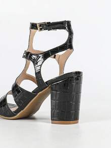 Women Chunky High Heel Sandals Adjustable Ankle Buckle Open Toe Cutout Block Heeled Party Sandals Shoes - Black - View 9