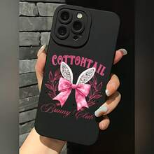 2026 nueva funda de teléfono esmerilada, funda de teléfono con diseño floral de orejas de conejo y lazo rosa del club Cotton Tail Bunny para iPhone 17 15 Pro Max 14 13 12  Galaxy S24 S23 S22 S21, funda protectora para teléfono, regalo de pareja para él y ella, regalo de San Valentín o cumpleaños - Negro - Ver 2