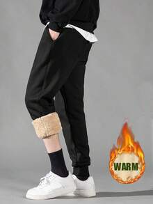 男士保暖内衬运动裤，羊羔绒保暖裤，加厚束口慢跑裤