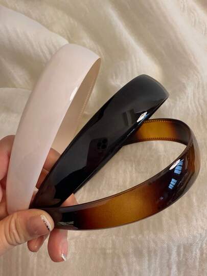 3 piezas/1 pieza Diadema elástica gruesa de unicolor de 37 cm de circunferencia en negro, blanco y carey brillante, de estilo minimalista, versátil y elegante, adecuada para uso diario, casual, fiesta, viaje, peinado, lavado de cara, maquillaje y como accesorio de vestimenta