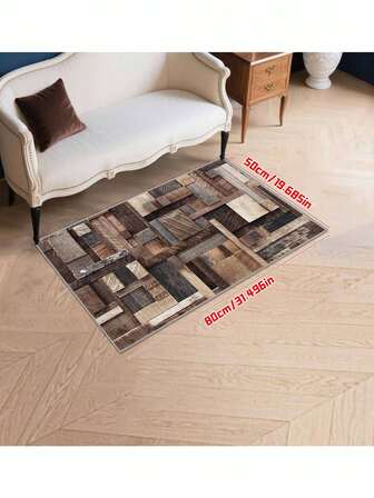 1 Stück strapazierfähiger gestreifter Holzteppich, handwaschbarer Vintage-Teppich, geeignet für Küche, Schlafzimmer, Flur, Wohnzimmer, Waschküche, Badezimmer