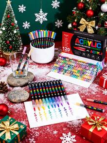 12/24/48/60/72/120/200 Colors Professional Artist Pen Set - Dual Brush Art Markers, Flexible Brush & Fine Tip Sketching 168 Colors Soft Tip Free Press Painting Doodle Overlay Pen Straight Liquid Acrylic Marker For Stone, Glass, Ceramic, Easter Eggs, Metal, Wood, Waterproof Great Gift For Family And Friends! - Multicolor - View 6