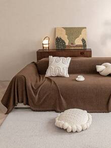 1件雪尼尔纯色流苏沙发毯，编织工艺，防刮设计，适用于客厅、卧室、办公室、新房装饰、旧沙发装饰，单人、双人、三人、四人沙发均可使用。 - 棕色 - 查看 5