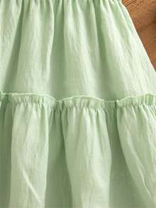 女婴甜美蕾丝领无袖优雅连衣裙，度假沙滩派对拼接无袖连衣裙 - 薄荷綠 - 查看 5