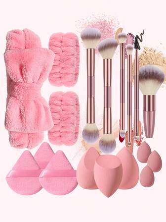 18PCS Makeup Tools Set Including:6-Piece Versatile Makeup Brush Set +3PCS Makeup Sponges+3PCS Mini Makeup Sponges+3PCS Triangle Powder Puffs+1pc Hairband+2PCS Hand Bowl Strap.Foundation Blend Beauty Sponge, Liquid, Cream And Powder Flawless, Multi-Colored Makeup Sponge, Latex-Free Dry And Wet Foundation For All Skin Types.All-In-One | Beginner-Friendly & Gift-Ready | Perfect For Newbies/Her,Brush Set,Makeup Brush Kit,Make Up Brush Set,Make Up Set Complete,Makeup Brush Set,Complete Makeup Kit,Brush Kit,Brushes Makeup Set,Makeup Gift Set