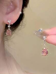 1 Pair Elegant Zirconia Stone Tassel Earrings, Unique High-End Earrings