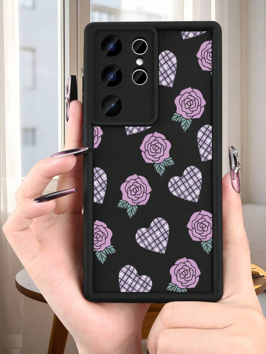 Y2K Aesthetic Purple Rose Plaid Heart Pattern Phone Case,Unique Design Sense,Compatible With Samsung Galaxy S25Ultra S25Plus S25 S24FE S24 S23 S22 S21FE S21Ultra Plus Note20 Note20Ultra A13 A14 A15 A16 A17 A33 A34 A35 A36 A52 A53 A54 Case - 白色 - 查看 1