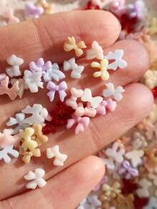 100pcs/300pcs Per Bag Cute Multicolor Solid Color Mini Resin Bows, 6 Colors 6 Shapes Small Bows, Suitable For Phone Cases, Scrapbooking, Jewelry Making And Nail Art Decoration! Nails Nail Charms - Multicolor - View 2
