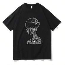 Loose Casual Short Sleeve Women's T-Shirt Machine Gun Kelly OK Print Comfortable Breathable Crew Neck Top For Ladies - Negro - Ver 1
