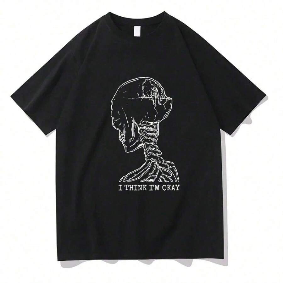 Loose Casual Short Sleeve Women's T-Shirt Machine Gun Kelly OK Print Comfortable Breathable Crew Neck Top For Ladies - Negro - Ver 1