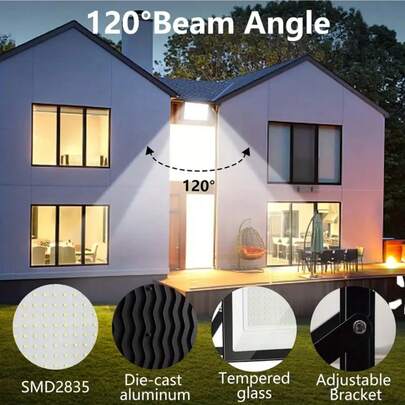 IP66 防尘射灯，LED 户外泛光灯 | 铝合金材质，冷白光/暖白光 50W 泛光灯，3000K/6000K；适用于后院、车道、车库、走廊、花园、建筑工地