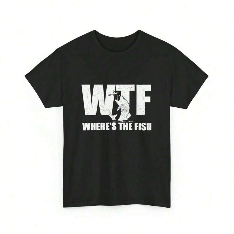 Fisherman T Shirt Where's The Fish Fishing Lover Season Men Vintage - Negro - Ver 1