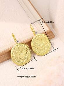 1 Pair Classic Versatile Coin Round Turkish Ottoman Pattern Rhinestone Inlaid Women Earrings, Middle Eastern Saudi Arabia Wedding Party Festival Wear Jewelry Accessories, Christmas Gift - Earrings 1 - View 5