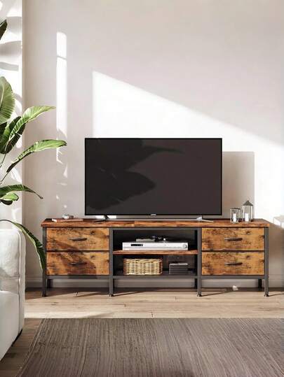 Mueble para televisión marrón con compartimentos de almacenamiento, apto para televisores de 55 pulgadas, con cajones, tomas de corriente y puertos USB. Apto para televisores de 60/65 pulgadas, mueble para televisión, ideal para salones o dormitorios.