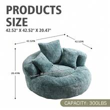 Chenille Lazy Sofa, Single Seat Bean Bag Sofa Chair, High-Back Durable Soft Comfort Recliner, Casual Living Room Sofa Chair, Includes 3 Pillows, Indoor/Outdoor Use, No Assembly Required, Suitable For Living Room, Bedroom, Dormitory And Apartment (Teal) - 綠色 - 查看 4