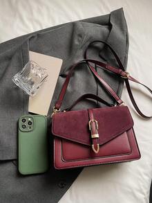 Faux Leather & Suede Material Combination Versatile Handbag & Shoulder Bag - Multicolor - View 5