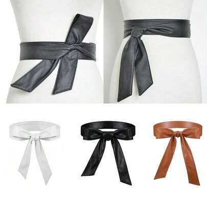 休闲百搭PU真皮腰带，无扣纯色正装领带腰带，柔软经典羽绒服腰带，适用于正装外套