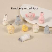 5/10个可爱蓬松3D卡通六边形龙、海獭、黄色小鸡树脂植绒动物吊坠装饰，粉色点缀，质地柔软，眼睛生动，适合DIY耳环、钥匙扣、珠宝制作 - 耐用可爱的工艺品材料、珠宝配件、钥匙扣零件，富有想象力的设计，柔软质感的装饰品 - 彩色 - 查看 13