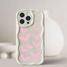 Funda de teléfono con diseño de murciélagos, estrellas, rosa, texto de Halloween, crema, onda y concha para 13 12 Pro 11 14 6S Plus 15 6 XS SE 4 (2020) X 16 (2022) XR 8 16e - Negro - Ver 8