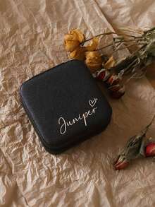 Personalized Name Jewelry Box, Customizable Classic Rectangular Fabric-Lined Travel Organizer Box With Zipper And Compartment, Multifunctional Bridesmaid Gift Box - No Electricity Required, Jewelry Storage | Heart-Shaped Detail Design | Fabric Lining, Jewelry Box