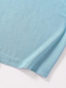 Young Boys Funny Letter Slogan "Tung Tung Tung Sahur" And Wooden Stick Figure Print Short Sleeve T-Shirt, Casual Summer - Dusty Blue - View 6