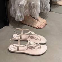 Sandálias femininas estilo romano, novas sandálias rasteiras da moda verão para praia, férias e uso casual. - Bege - Ver 4