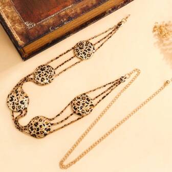 Cinto de cintura metálico com estampa de leopardo (1 peça), corrente decorativa para cintura, acessório versátil para suéteres, vestidos, ternos, moderno.
