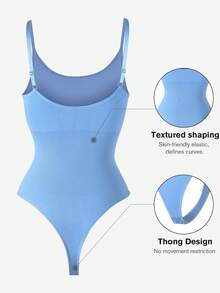 1件装女士无缝塑身连体衣，丁字裤底，塑形收腹，紧身塑形连体衣，束腰带，浅蓝色 - 藍色 - 查看 8