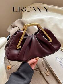 Túi xách nữ xếp ly, túi đeo vai sang trọng thanh lịch với dây xích kim loại trang trí, thích hợp cho mua sắm, hẹn hò, dự tiệc, màu đỏ rượu vang. - Màu Đỏ Sâu - Xem 2