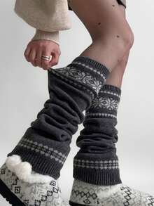 1 Pair Japanese Style Leg Warmers, Women's Thick Snowflake Knit Leg Warmers, Versatile For Autumn/Winter