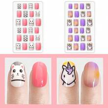 CZ 120pcs Nails Girls Press On Artificial Nail Tips Preglue Full Cover Short Cute False Nail Kits Lovely Christmas Gift For Little Girl Nail Art Decoration Animal Party 1613 - Bữa tiệc động vật - Xem 2