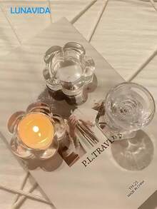 Glass Candle Holder, Transparent Glass Candle Holder, Fragrance Candle, Plum Blossom Shape, Floral Shape, Home Decor, Jewelry Storage, Decorative Candle Holder, Holiday Atmosphere Small Gift, Valentine's Day, Romantic Candlelight - Transparent - View 10